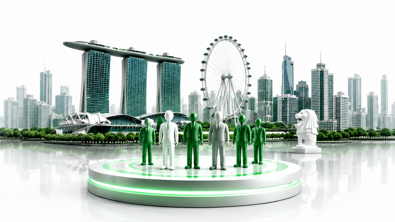 Singapore skyline with global talent illustration